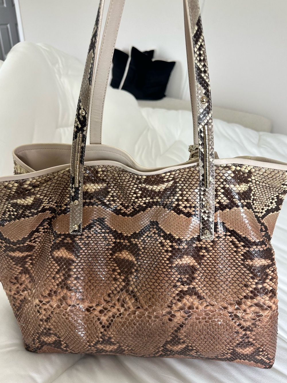 Jimmy Choo brown python snakeskin tote bag